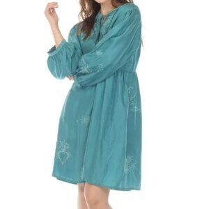 ✨NWT Johnny Was Workshop Teal Christy Flowy Tie Front Silk Dress